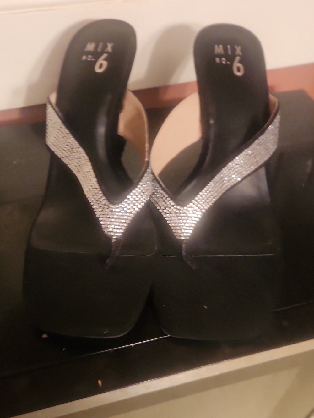 Mix No. 6 Black Rhinestone Thong Mules